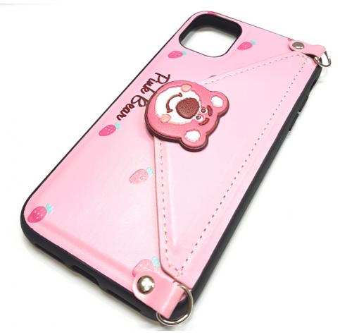Луксозен силиконов гръб с джоб за Apple iPhone 11 6.1'' - розов / Pink Bear — снимка 2