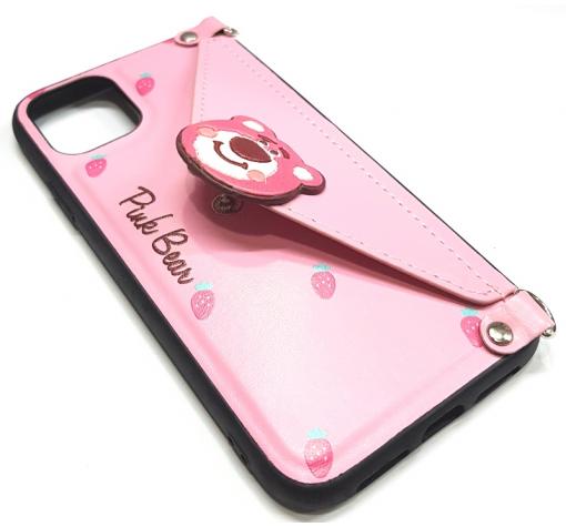 Луксозен силиконов гръб с джоб за Apple iPhone 11 6.1'' - розов / Pink Bear — снимка 3