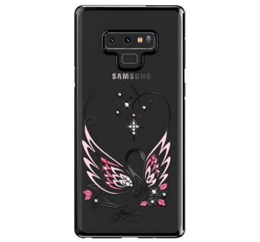 Луксозен твърд гръб KINGXBAR Swarovski Diamond за Samsung Galaxy Note 9 - прозрачен със черен кант / лебед
