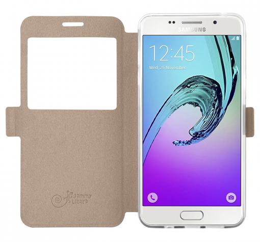 Кожен калъф Flip тефтер S-View със стойка за Samsung Galaxy A3 2017 A320 - златист — снимка 2