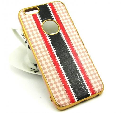 Луксозен силиконов калъф / гръб / TPU New Face за Apple iPhone 6 / iPhone 6S - бели и розови ромбове / тъмно син кант / имитиращ кожа — снимка 2
