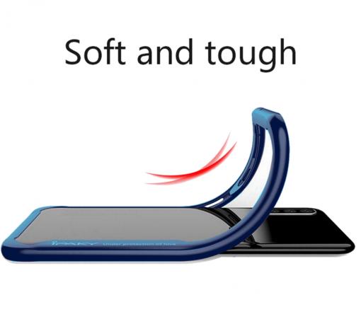 Луксозен твърд гръб IPAKY за Samsung Galaxy A6 Plus 2018 - прозрачен / силиконов син кант — снимка 2