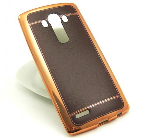Луксозен силиконов калъф / гръб / TPU за LG G4 - тъмно кафяв / имитиращ кожа — снимка 2