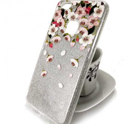 Луксозен силиконов калъф / гръб / TPU за Huawei P9 Lite - сребрист / цветя — снимка 2