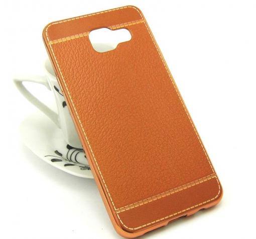 Луксозен силиконов калъф / гръб / TPU за Samsung Galaxy A3 2016 A310 - оранжев / имитиращ кожа — снимка 2