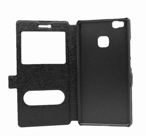 Кожен калъф Flip тефтер S-view със стойка за  Huawei P9 Lite Mini - черен — снимка 2