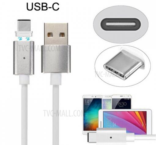 Магнитен USB кабел / USB Type-C Magnetic Charging Data Cable за Samsung Galaxy S9 Plus G965  - сребрист / бял — снимка 2