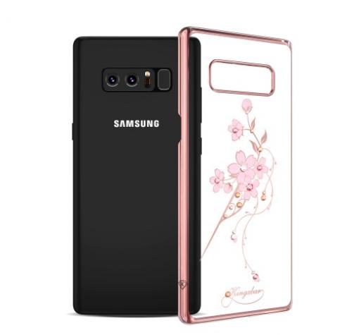 Луксозен твърд гръб KINGXBAR Swarovski Diamond за Samsung Galaxy Note 8 N950 - прозрачен с Rose Gold кант / розово цвете — снимка 2
