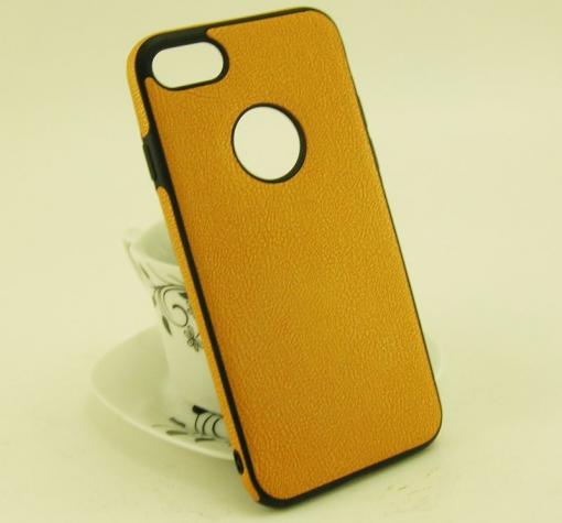 Луксозен силиконов калъф / гръб / TPU New Face за Apple iPhone 7 - оранжев / имитиращ кожа — снимка 2