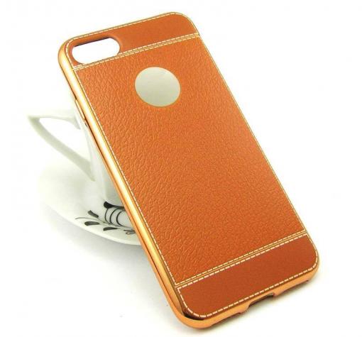 Луксозен силиконов калъф / гръб / TPU за Apple iPhone 6 / iPhone 6S - оранжев / имитиращ кожа — снимка 2
