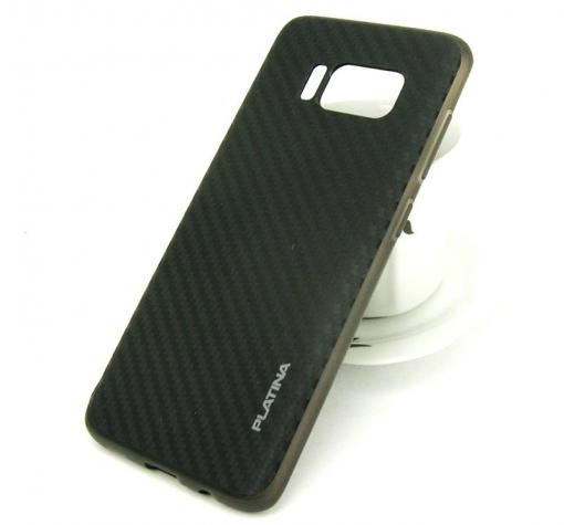 Луксозен твърд гръб PLATINA със силиконов кант за Samsung Galaxy S8 Plus G955 - черен / carbon — снимка 2