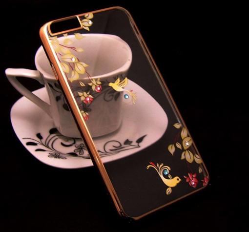 Луксозен твърд гръб с камъни ICON FLANG за Apple iPhone 6 / Apple iPhone 6S - прозрачен / жълти птички — снимка 2