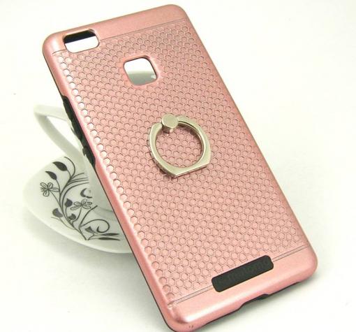 Твърд гръб MOTOMO TPU + PC Hybrid Case със стойка за Huawei P9 Lite - Rose Gold / черен кант — снимка 2