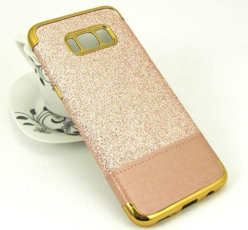 Луксозен силиконов калъф / гръб / TPU за Samsung Galaxy S8 Plus G955 - Rose Gold / брокат / кожа — снимка 2