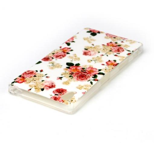 Силиконов калъф / гръб / TPU за Sony Xperia Z5 - бял / рози — снимка 2