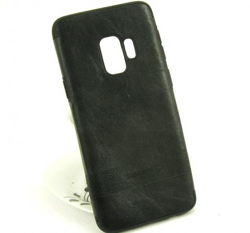 Луксозен силиконов калъф / гръб / TPU за Samsung Galaxy S9 G960 - черен / кожа — снимка 2