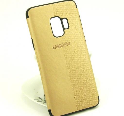 Луксозен силиконов калъф / гръб / TPU за Samsung Galaxy S9 G960 - златист / кожа — снимка 2