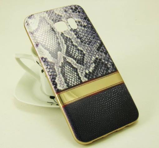 Силиконов калъф / гръб / TPU за Samsung Galaxy S7 Edge G935 -  сив / змийска кожа / златист кант — снимка 2