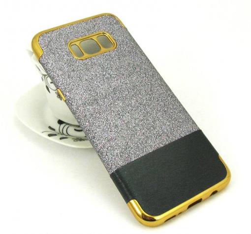 Луксозен силиконов калъф / гръб / TPU за Samsung Galaxy S8 Plus G955 - сив / брокат / кожа — снимка 2