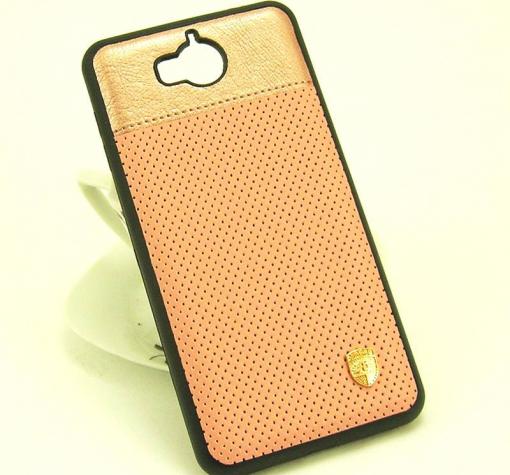 Луксозен кожен твърд гръб AIRBIRD със силиконов кант за Huawei Y5 2017 / Y6 2017 - Rose Gold / Grid — снимка 2