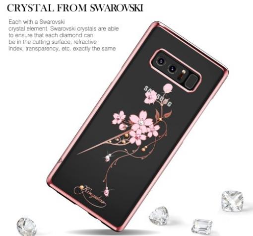 Луксозен твърд гръб KINGXBAR Swarovski Diamond за Samsung Galaxy Note 8 N950 - прозрачен с Rose Gold кант / розово цвете — снимка 3