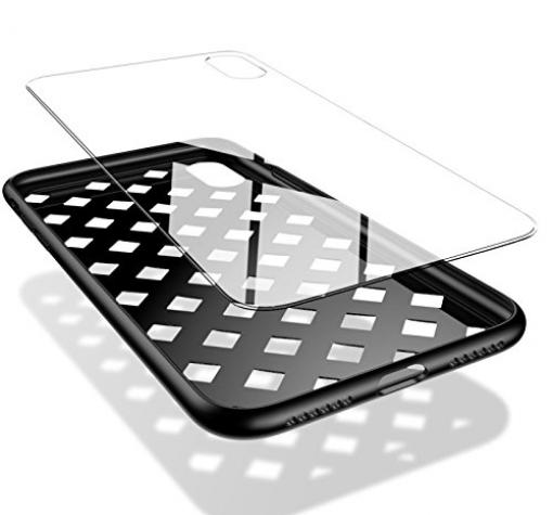 Луксозен силиконов калъф / гръб / TPU BASEUS Paper-Cut Case за Apple iPhone X - черна плетеница / имитиращ кожа — снимка 2