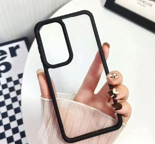 Луксозен твърд гръб / кейс / Simple Case за Xiaomi Redmi 14C - прозрачен / черна силиконова рамка