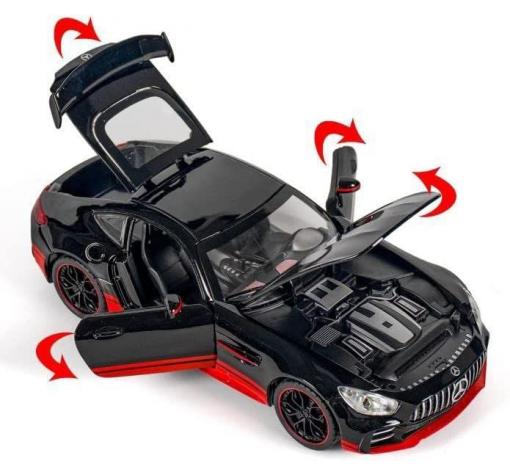 Метална кола с отварящи се врати капаци светлини и звуци Mercedes AMG GTR 1:24 — снимка 3