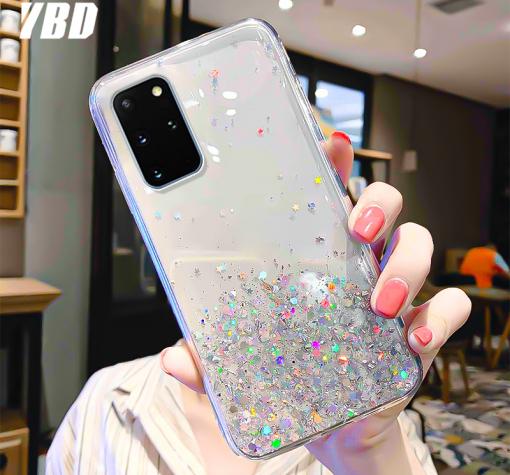 Луксозен твърд гръб / кейс / 3D Water Case за Samsung Galaxy A33 5G - прозрачен / течен гръб с брокат / сребрист