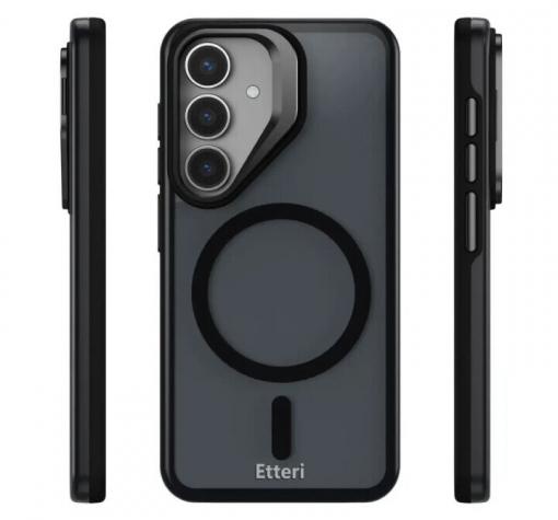 Удароустойчив хибриден кейс Etteri Morning Fog с Magsafe и стойка за Samsung Galaxy S26 - Черен — снимка 2