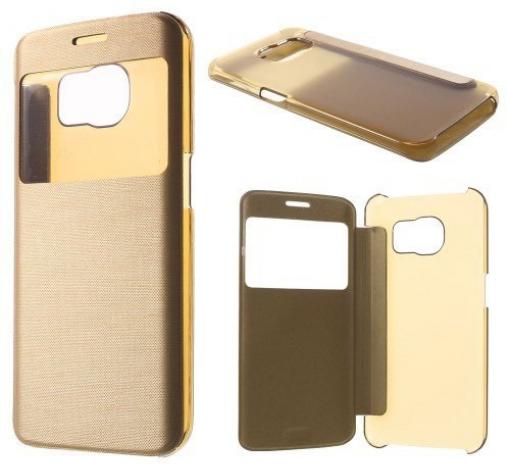 Кожен калъф Flip тефтер View Window Leather за Samsung Galaxy S6 Edge G925 - златен