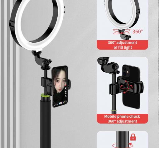 LED ринг лампа B-10 с трипод / Осветление за грим ,TikTok, streaming, video chat - черна — снимка 3