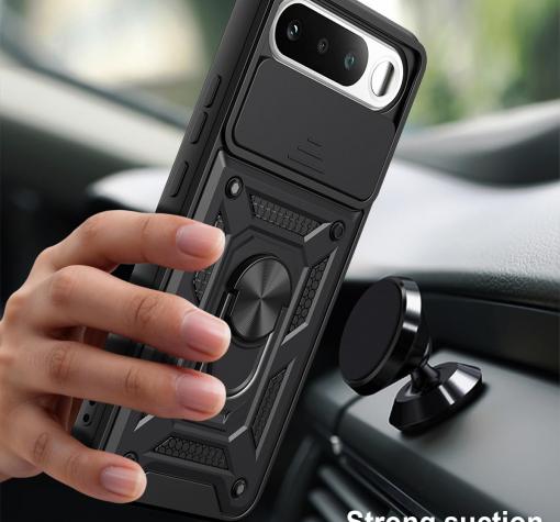 Удароустойчив твърд гръб / Кейс Defender Armor Ring Magnetic Holder lens cover Realme 16 5G - черен — снимка 7