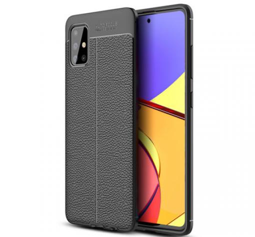 Луксозен силиконов калъф / гръб / TPU за Samsung Galaxy A51 - черен / имитиращ кожа — снимка 2