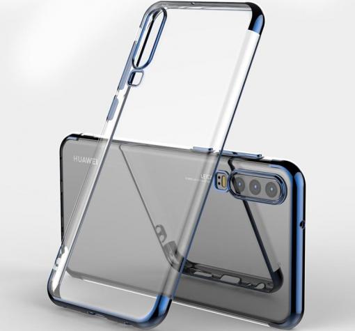 Луксозен силиконов калъф / гръб / TPU за Huawei P Smart Pro 2019 - прозрачен / син кант