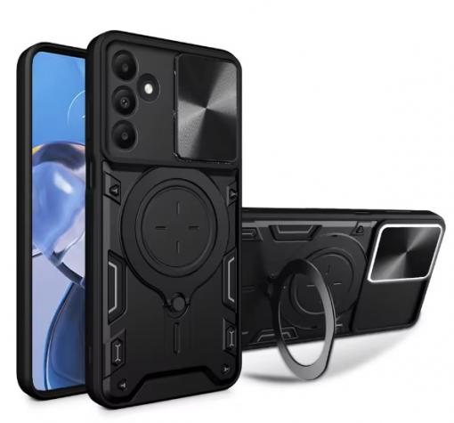 Удароустойчив гръб TPU кейс Slide Camera Case Magnetic Finger Ring Car Holder за Samsung Galaxy A25 5G - черен