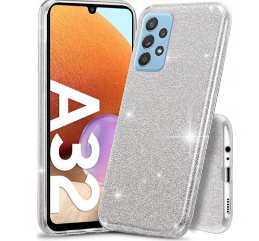 Силиконов калъф / гръб / TPU за Samsung Galaxy A32 4G - сребрист / брокат