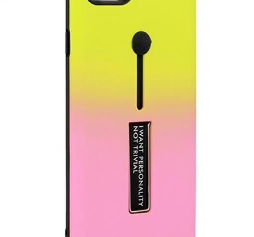 Луксозен гръб Vennus Hybrid Armor със стойка за Huawei Honor 8 Lite - преливащ / жълто и розово