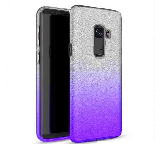 Силиконов калъф / гръб / TPU за Samsung Galaxy A6 Plus 2018 - преливащ / сребристо и лилаво / брокат