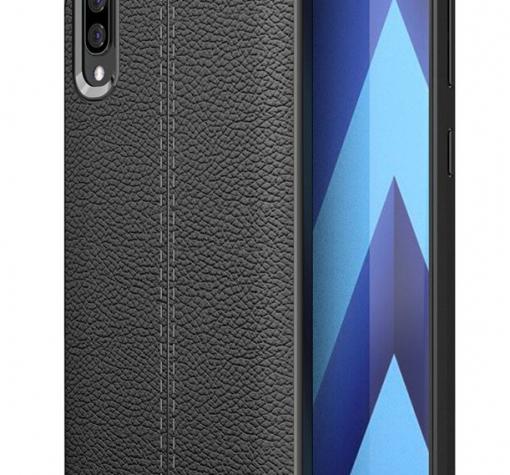 Луксозен силиконов калъф / гръб / TPU за Samsung Galaxy A70 - черен / имитиращ кожа