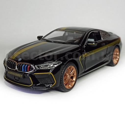 Метална кола с отварящи се врати капаци светлини и звуци BMW M8 Competition Manhart 1:24 - черна
