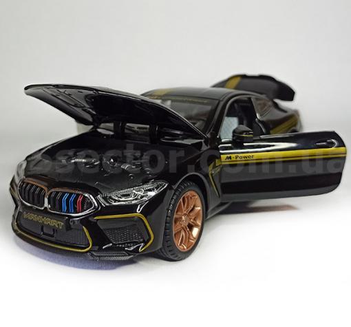 Метална кола с отварящи се врати капаци светлини и звуци BMW M8 Competition Manhart 1:24 - черна — снимка 2