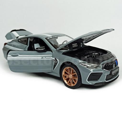Метална кола с отварящи се врати капаци светлини и звуци BMW M8 Competition Manhart 1:24 - сива — снимка 2