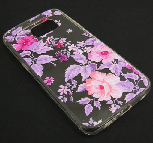 Ултра тънък силиконов калъф / гръб / TPU Ultra Thin за Samsung Galaxy S6 Edge G925 - прозрачен / лилави цветя — снимка 2