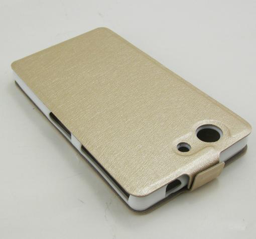 Ултра тънък кожен калъф Flip тефтер Flexi за Sony Xperia Z3 compact / Z3 Mini - златен — снимка 2
