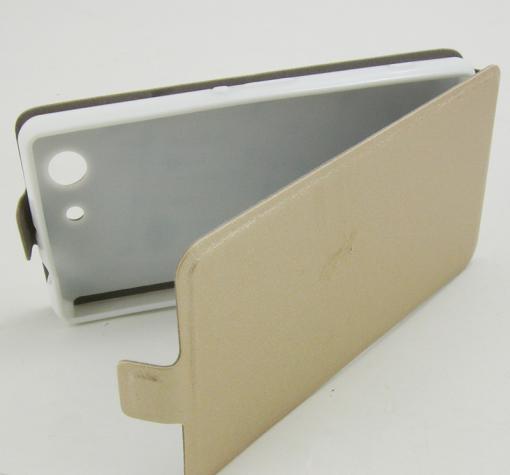 Ултра тънък кожен калъф Flip тефтер Flexi за Sony Xperia Z3 compact / Z3 Mini - златен — снимка 4