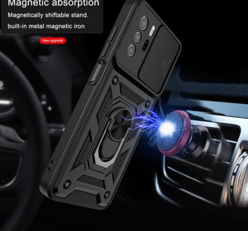 Удароустойчив гръб TPU кейс Slide Camera Case Magnetic Finger Ring Car Holder за Xiaomi Redmi Note 10 Pro 5G - черен — снимка 2