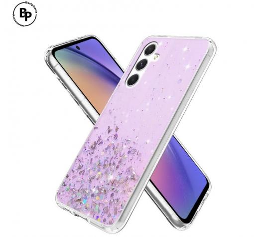 Силиконов калъф / гръб / Brillant Clear Case за Samsung Galaxy A03s - розов / сребрист брокат — снимка 2
