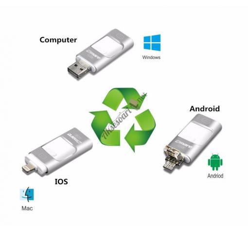 USB Flash Drive / USB флаш памет 3в1 за Apple iPhone / Android - 16 GB / черна — снимка 3