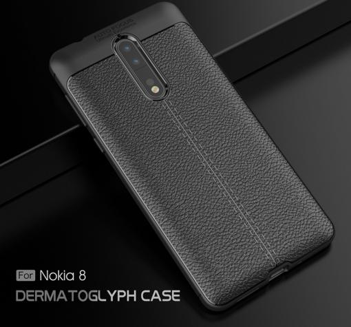 Луксозен силиконов калъф / гръб / TPU за Nokia 8 2017 - черен / имитиращ кожа